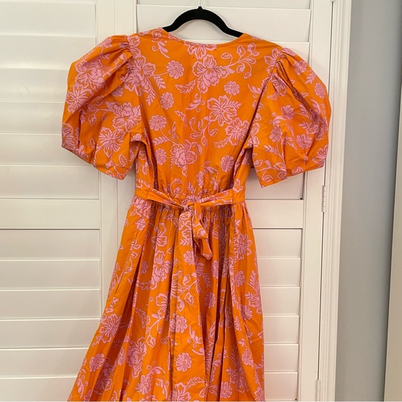 Xirena Larkyn Dress in Tropicana Orange Puff Sleeve Floral Print Midi Dress Med - Picture 6 of 11
